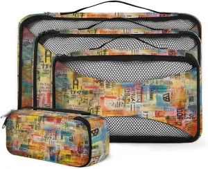 4 Set Packing Cubes for Suitcases, Travel Essentials for Carry on Luggage, Watercolor Geometry Suitcase Organizers for Clothes Shoes Toiletries Travel Accessories in 4 Sizes - Abstract Geometry