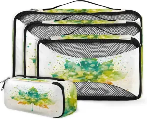4 Set Packing Cubes for Suitcases, Travel Essentials for Carry on Luggage, Watercolor Leaves Suitcase Organizers for Clothes Shoes Toiletries Travel Accessories in 4 Sizes - Graffiti Maple Leaves