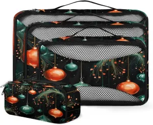 4 Set Packing Cubes for Suitcases, Travel Essentials for Carry on Luggage, Winter Xmas Suitcase Organizers for Clothes Shoes Toiletries Travel Accessories in 4 Sizes - Christmas Ball