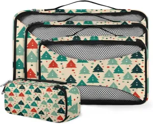 4 Set Packing Cubes for Suitcases, Travel Essentials for Carry on Luggage, Xmas Tree Suitcase Organizers for Clothes Shoes Toiletries Travel Accessories in 4 Sizes - Cartoon Tree