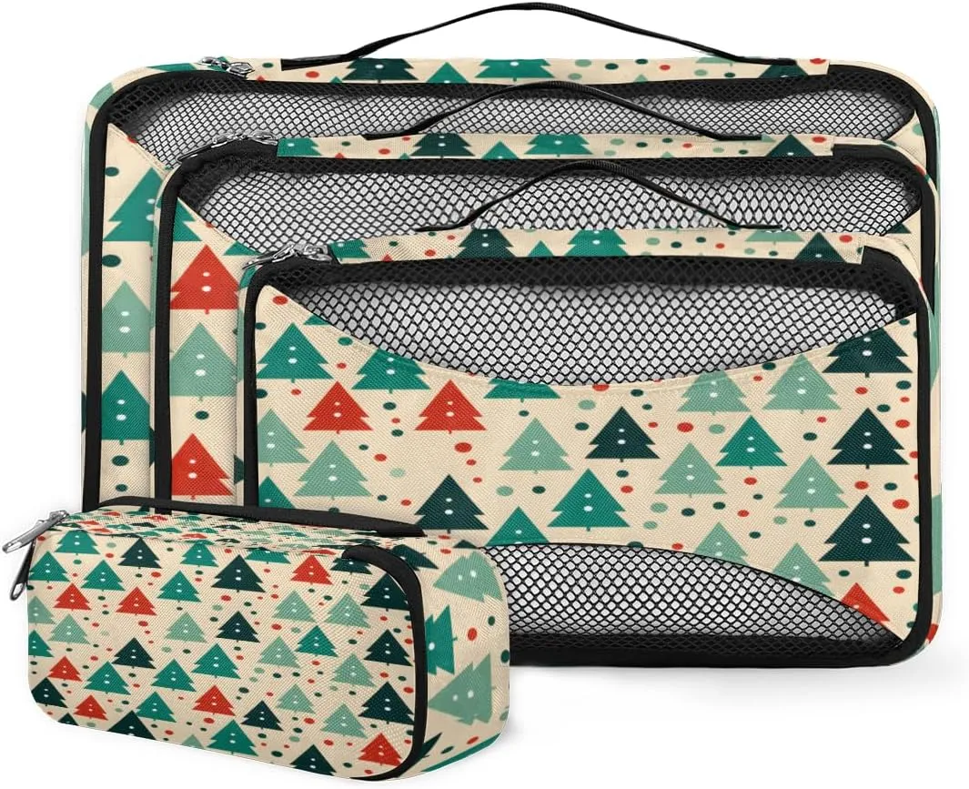 4 Set Packing Cubes for Suitcases, Travel Essentials for Carry on Luggage, Xmas Tree Suitcase Organizers for Clothes Shoes Toiletries Travel Accessories in 4 Sizes - Cartoon Tree