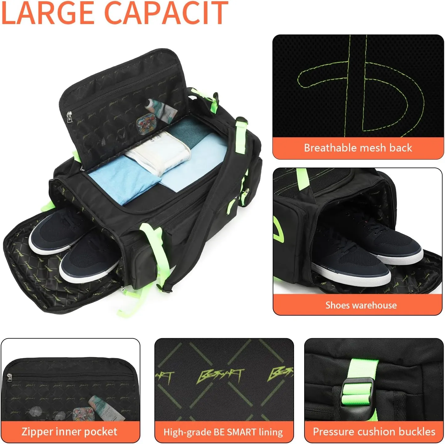40L Extra Large Gym Backpack for Men, Big Gym Bag with Shoes Compartment, Waterproof Heavy Duty Duffel Bags, Men's Workout Backpacks for Outdoor Sport,Hiking,Camping,Travel