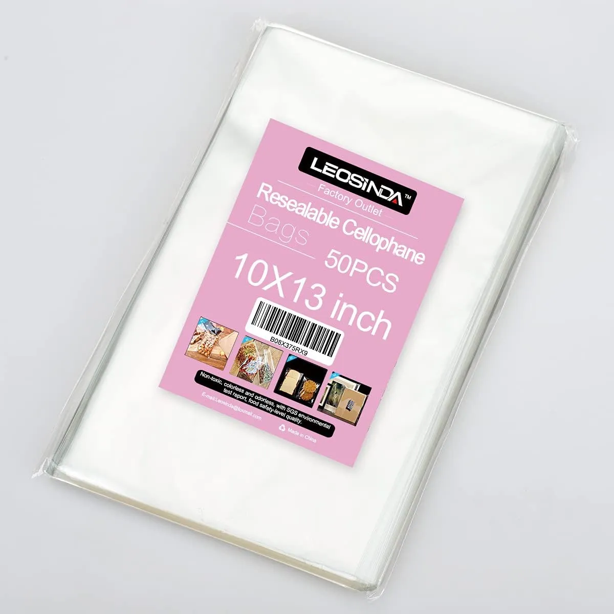 50 pcs Cellophane Bags 10 X 13 Inch Self Sealing Clear Cellophane Bags,for Fits A4, Clothing, T-shirts,Decorative Wrappers, Party Favors, Artwork and More