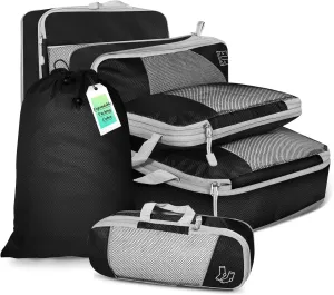 6 Counts Expandable Packing Cubes Travel Accessories Compression Packing Organizers For Luggage Suitcase Multicoloured Durable Travel Organizers (Black)