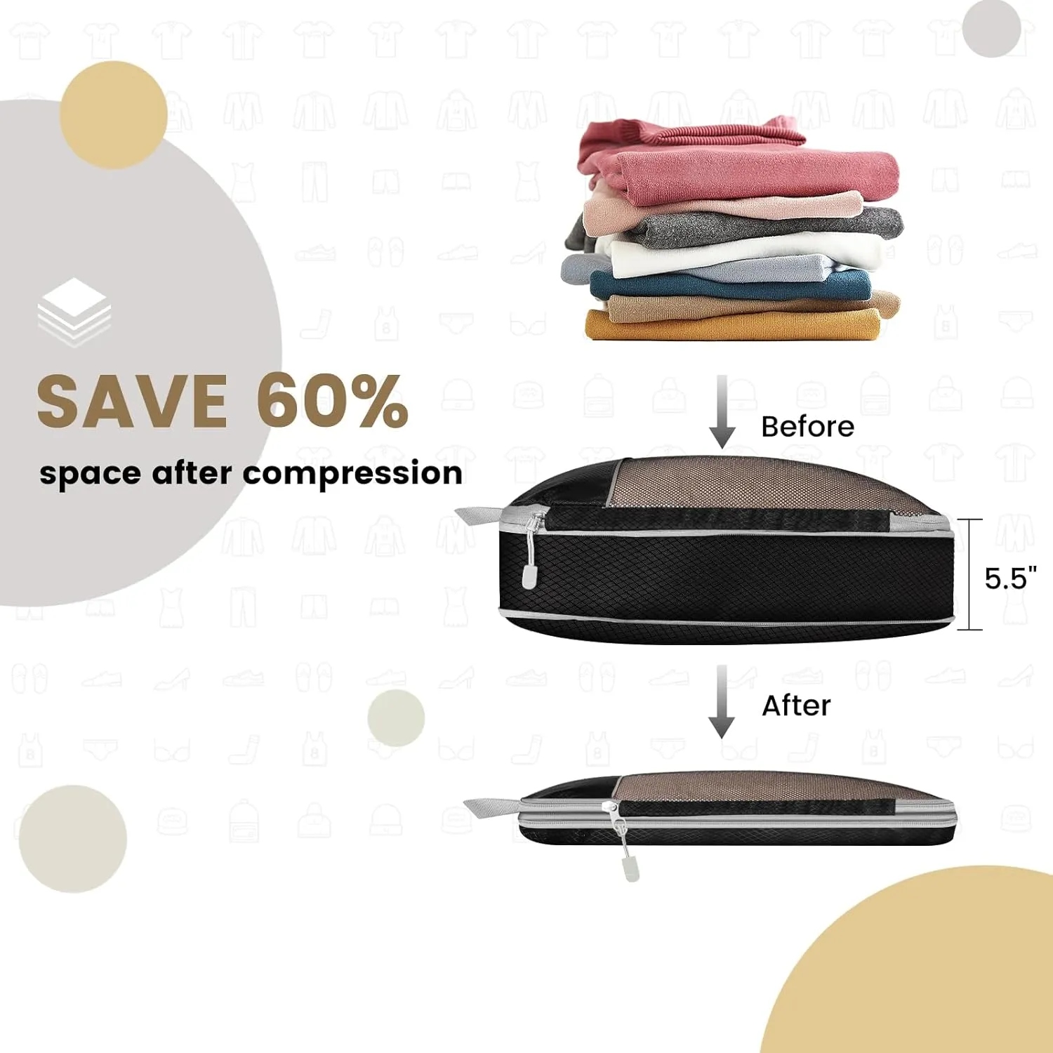 6 Counts Expandable Packing Cubes Travel Accessories Compression Packing Organizers For Luggage Suitcase Multicoloured Durable Travel Organizers (Black)