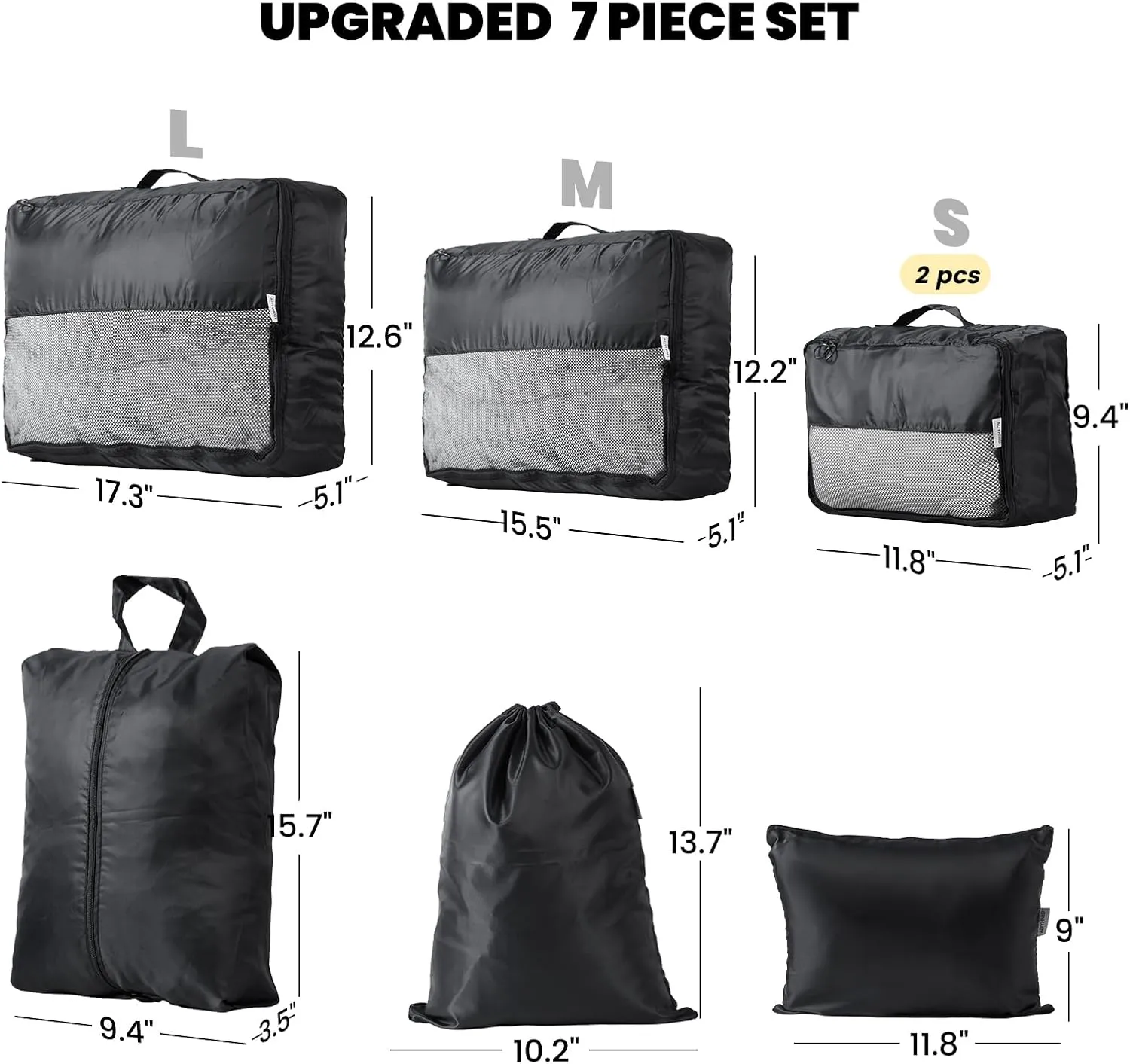 7 Set Packing Cubes for Travel Organization,Packing Organizers for Suitcases,Travel Accessories Luggage Organizer Set (Black)