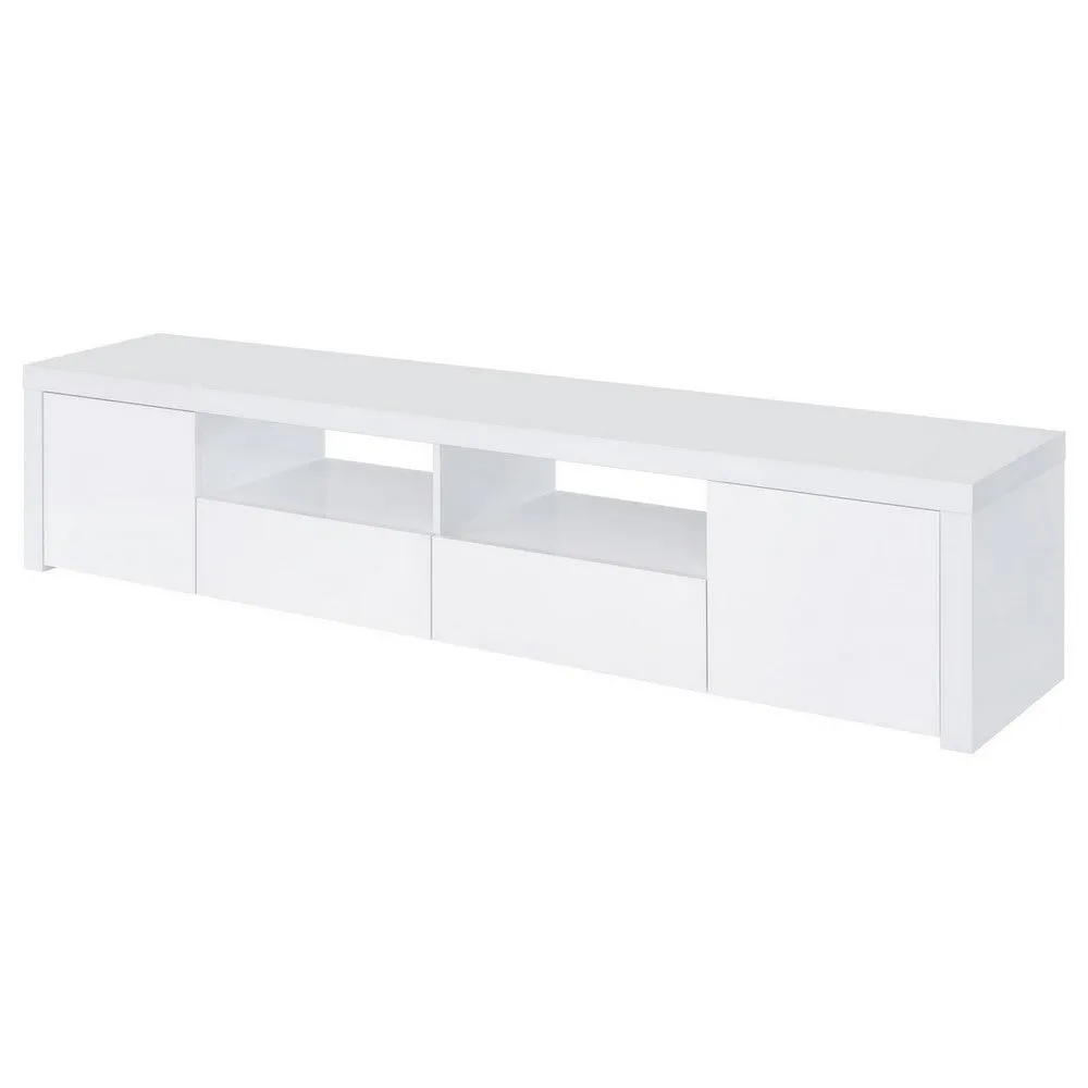 79 Inch TV Media Entertainment Console, 2 Drawers, Shelves, Wood, White By Casagear Home