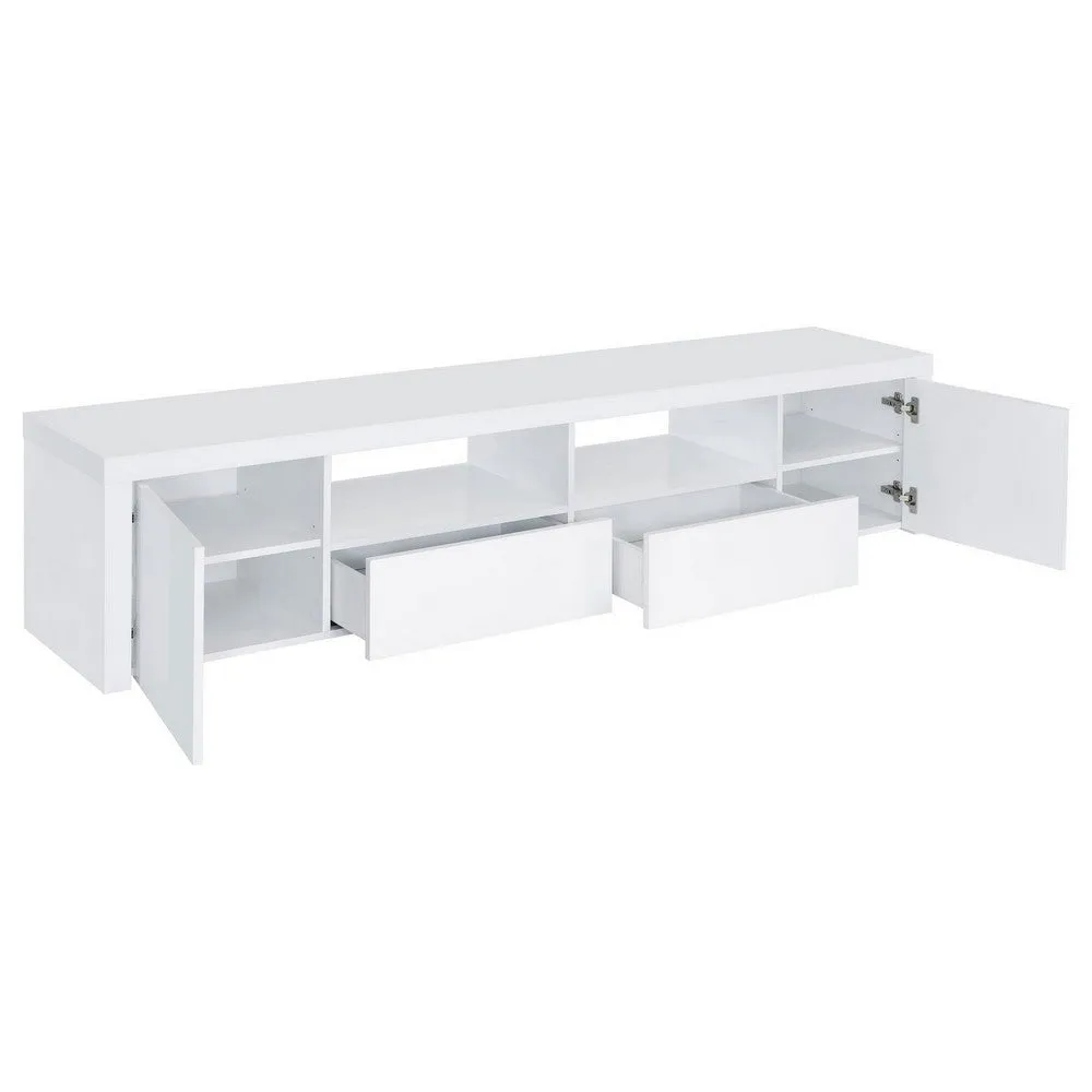 79 Inch TV Media Entertainment Console, 2 Drawers, Shelves, Wood, White By Casagear Home