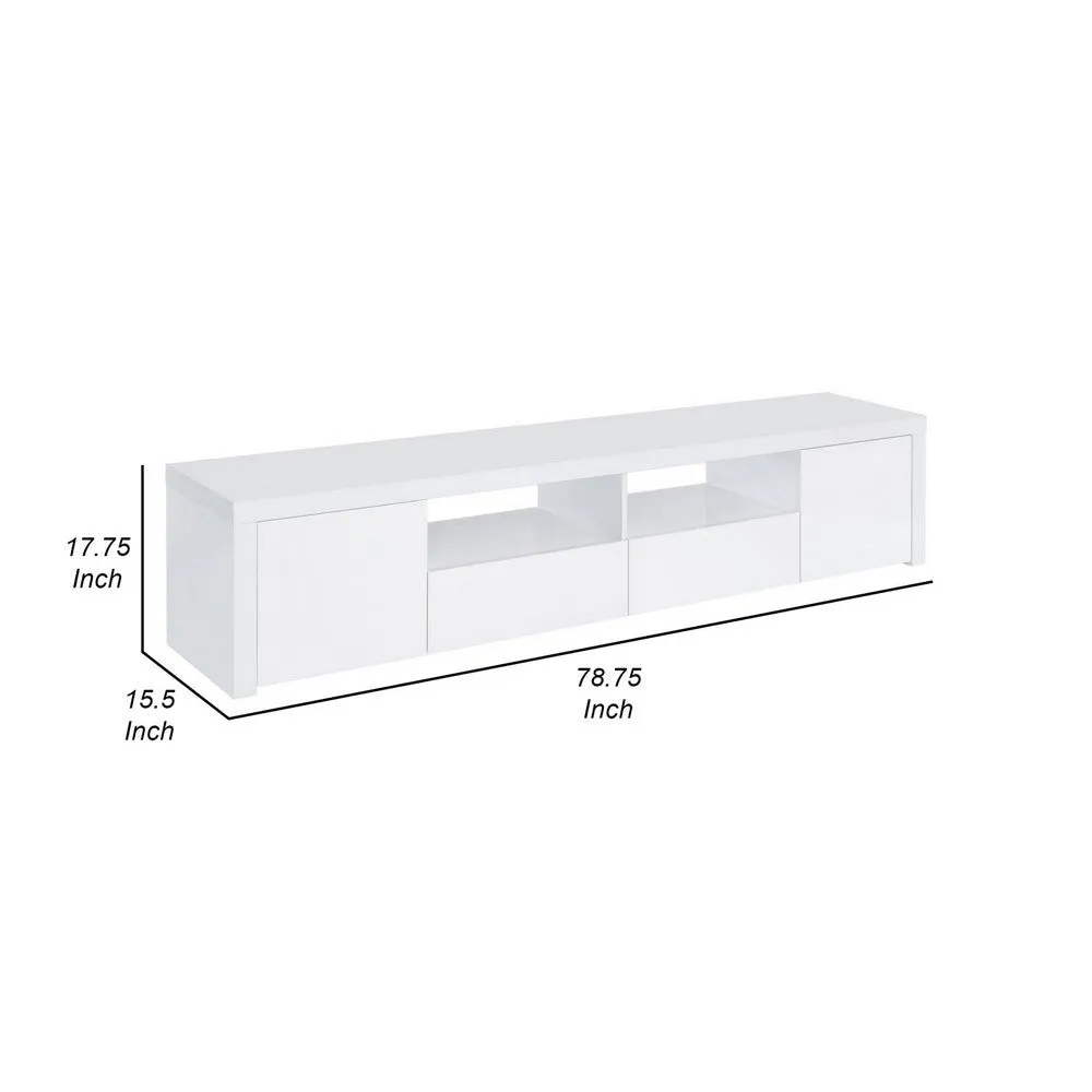 79 Inch TV Media Entertainment Console, 2 Drawers, Shelves, Wood, White By Casagear Home