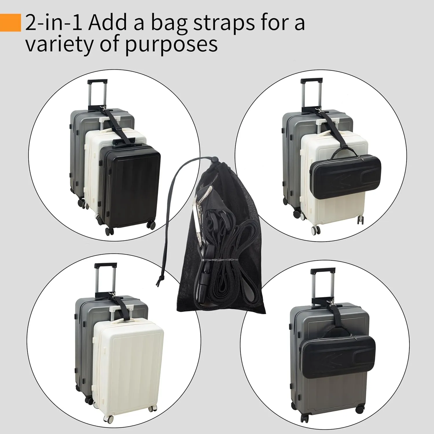 Add-a-Bag-Luggage-Strap-Travel-Accessories - Heavy Duty Adjustable Suitcase Belt,Connect Your 3 Luggages(Black, 1.5")