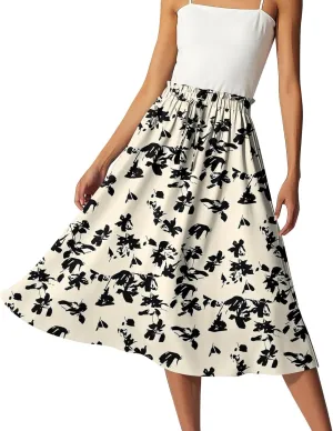ADHOWBEW Boho Skirts for Women Midi Length Ruffle Cute Flowy High Waisted Trendy Beach Casual A Line Plus Size Spring Skirts