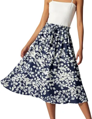 ADHOWBEW Long Skirts for Women Plus Size Casual Flowy A Line Ruffle Beach Midi Length Trendy Cute High Waisted Summer Skirts