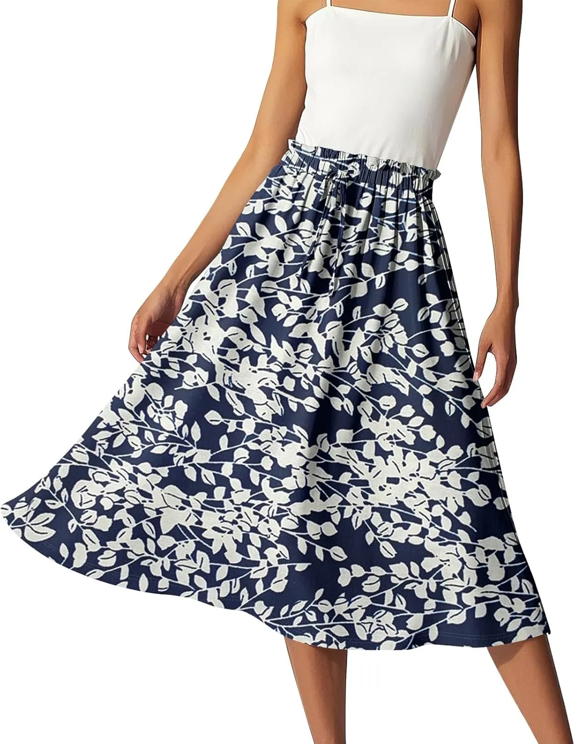 ADHOWBEW Long Skirts for Women Plus Size Casual Flowy A Line Ruffle Beach Midi Length Trendy Cute High Waisted Summer Skirts
