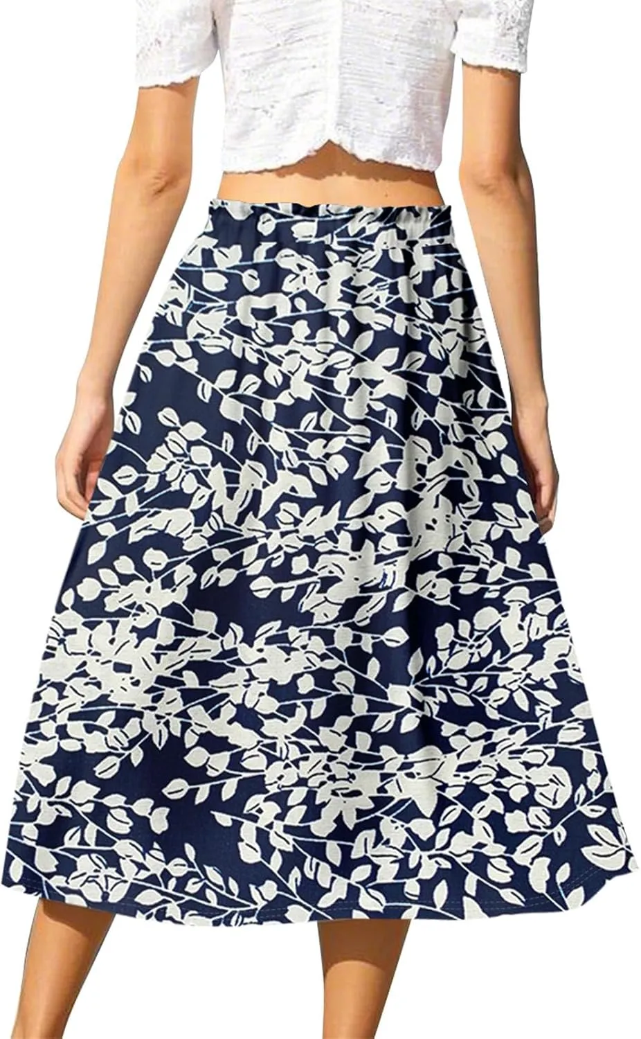 ADHOWBEW Long Skirts for Women Plus Size Casual Flowy A Line Ruffle Beach Midi Length Trendy Cute High Waisted Summer Skirts