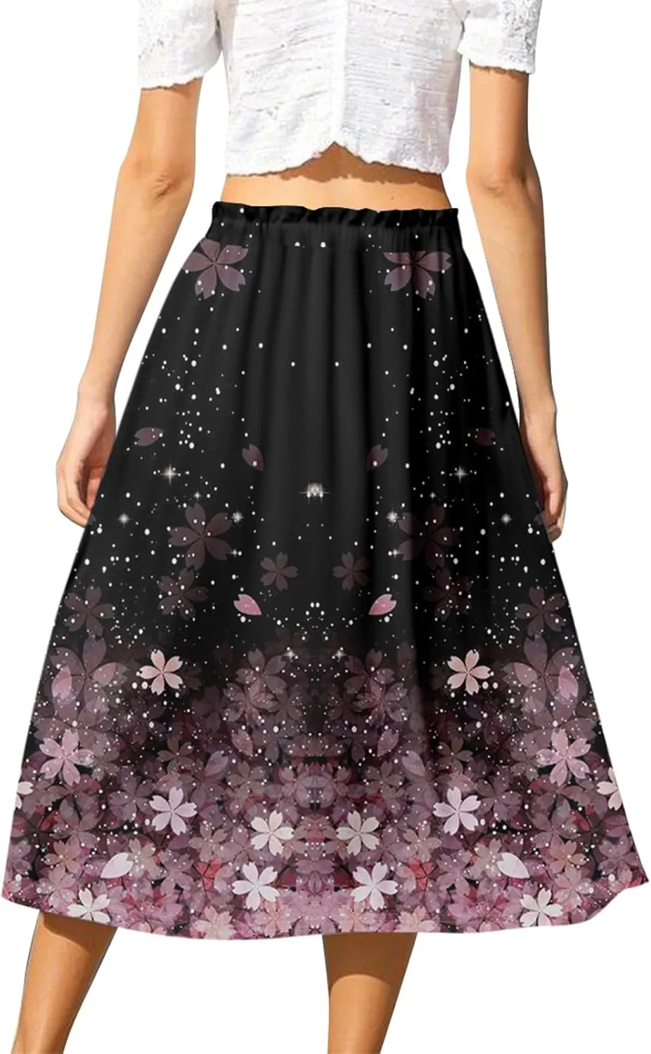 ADHOWBEW Midi Skirts for Women Plus Size High Waisted Beach Trendy Flowy Ruffle Midi Length Casual Cute A Line Summer Skirts