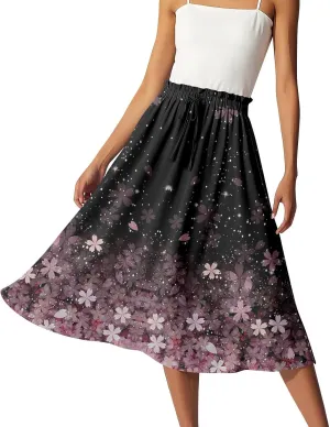 ADHOWBEW Midi Skirts for Women Plus Size High Waisted Beach Trendy Flowy Ruffle Midi Length Casual Cute A Line Summer Skirts