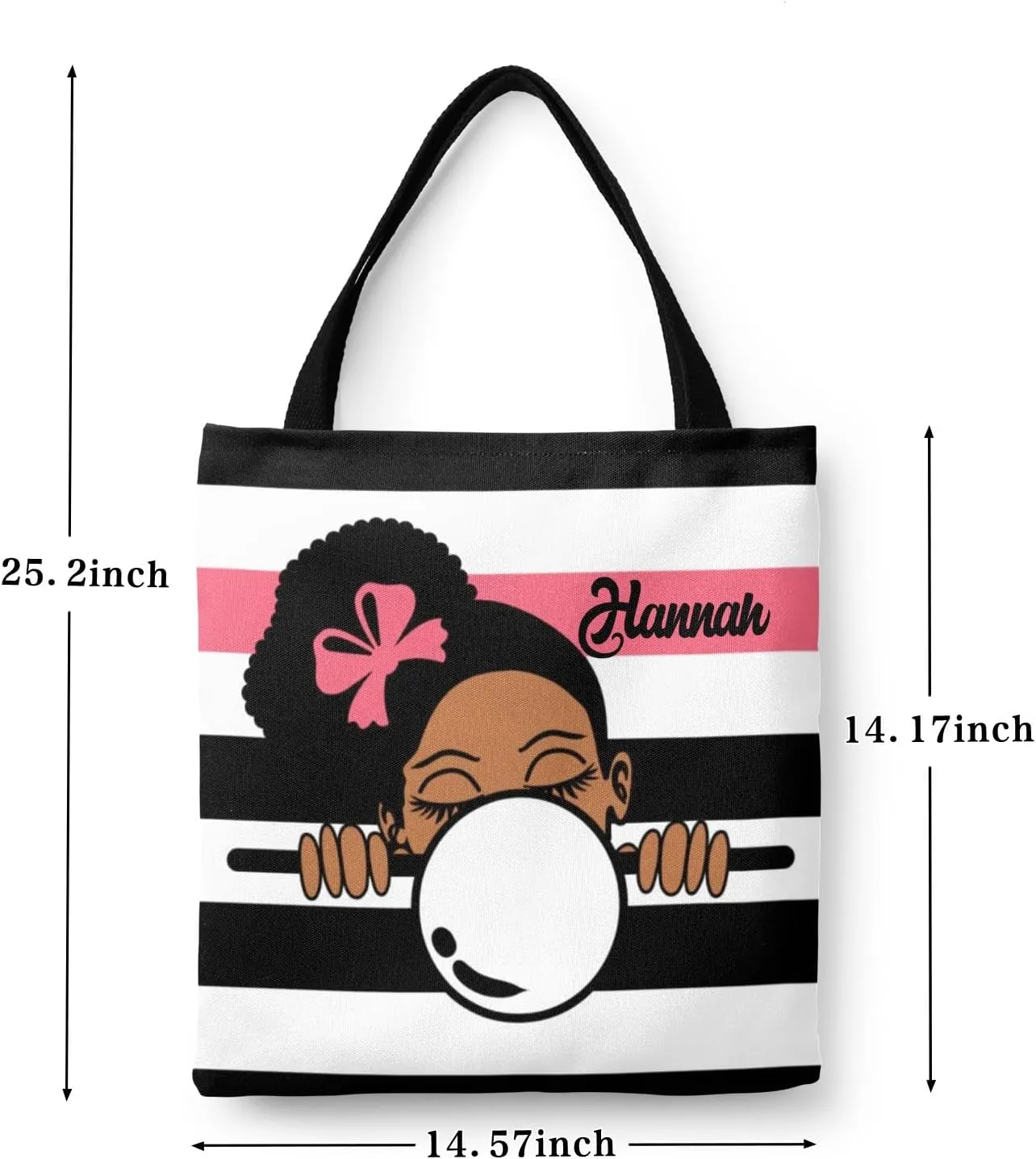 Afro Girl Striped Teal Canvas Tote Bag Aesthetic Reusable Grocery Shopping Bags Shoulder Bag Book Tote Gifts