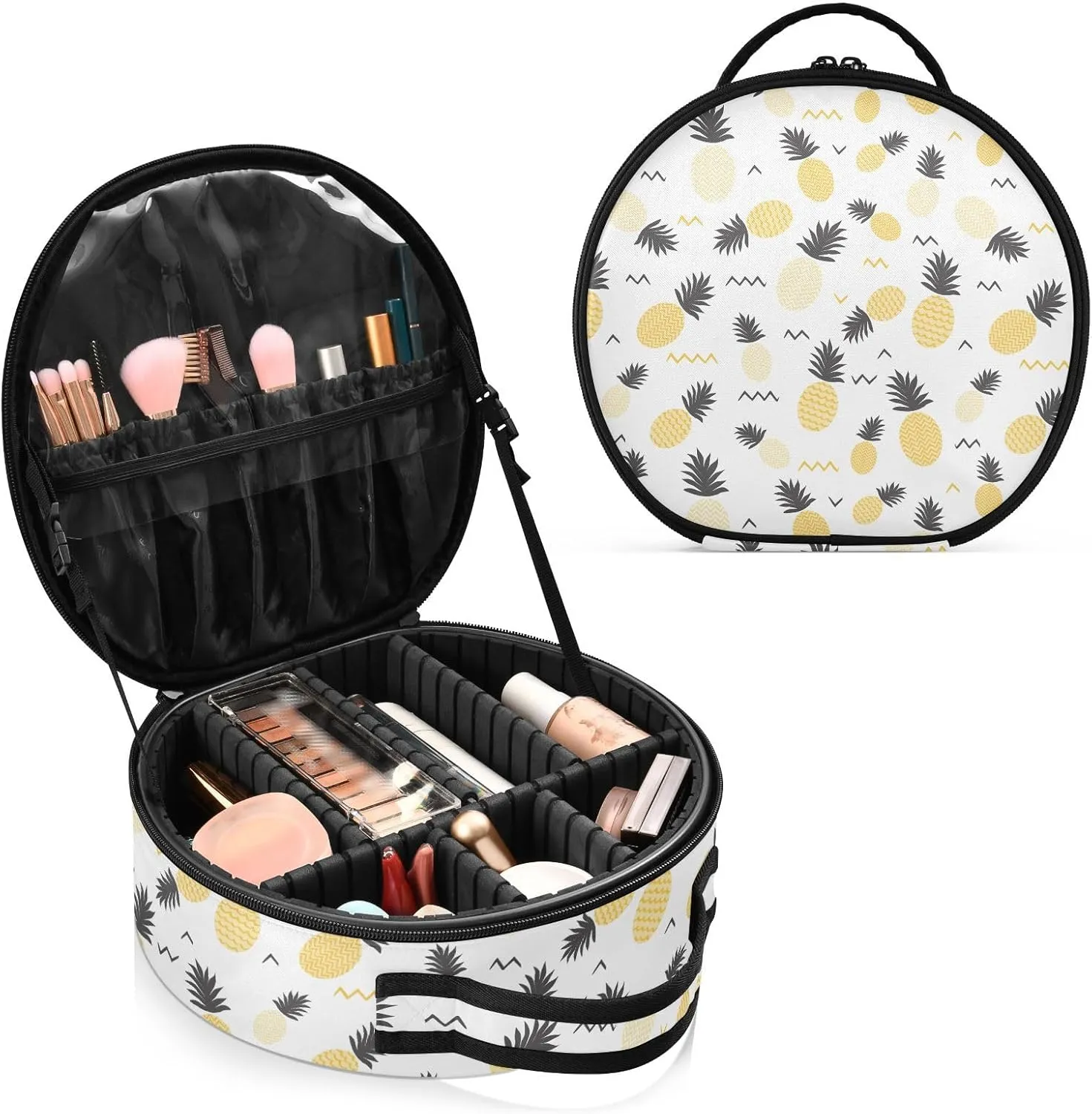 ALAZA Pineapple Yellow and Grey Travel Cosmetic Organizer Make up Organizer Toiletry Bag