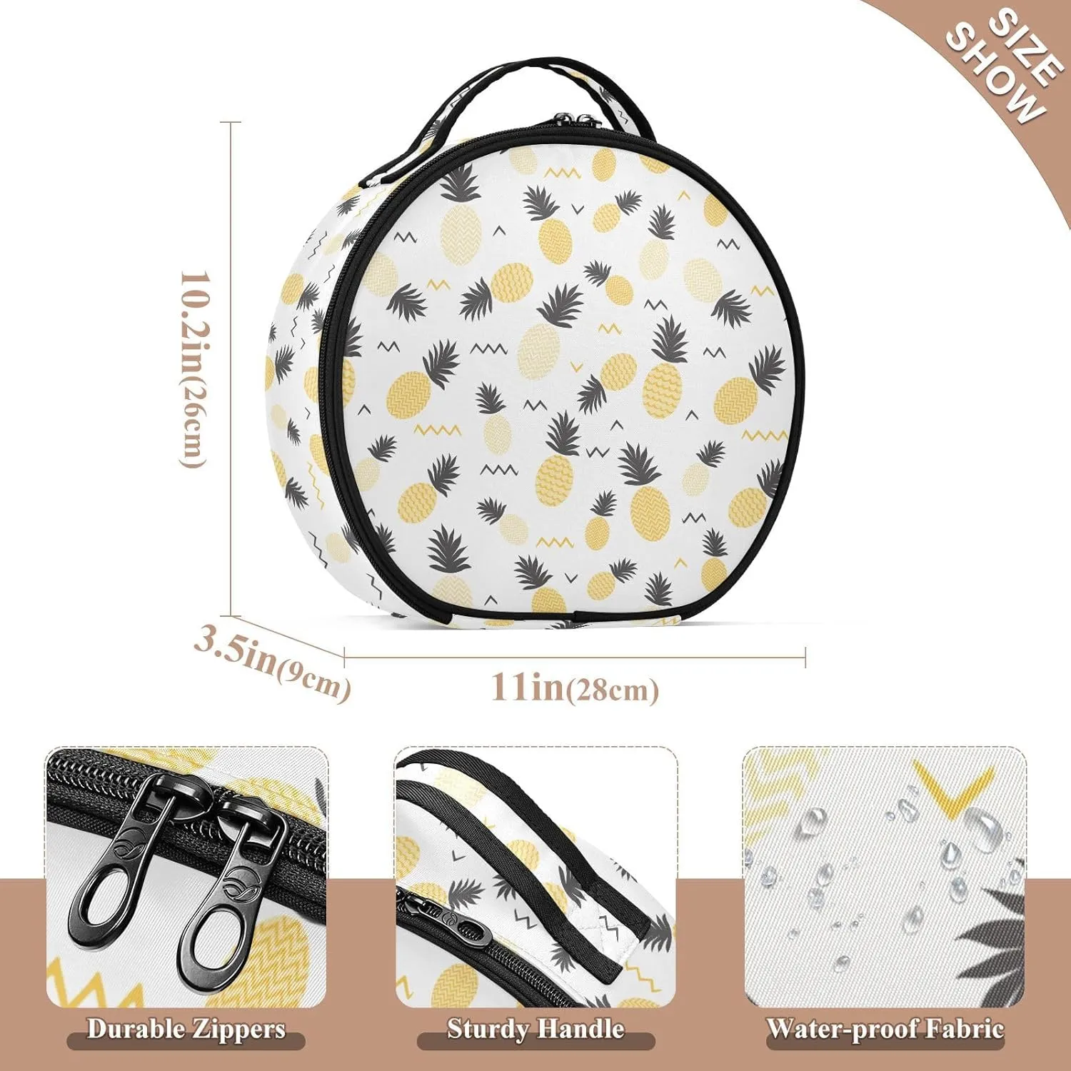 ALAZA Pineapple Yellow and Grey Travel Cosmetic Organizer Make up Organizer Toiletry Bag