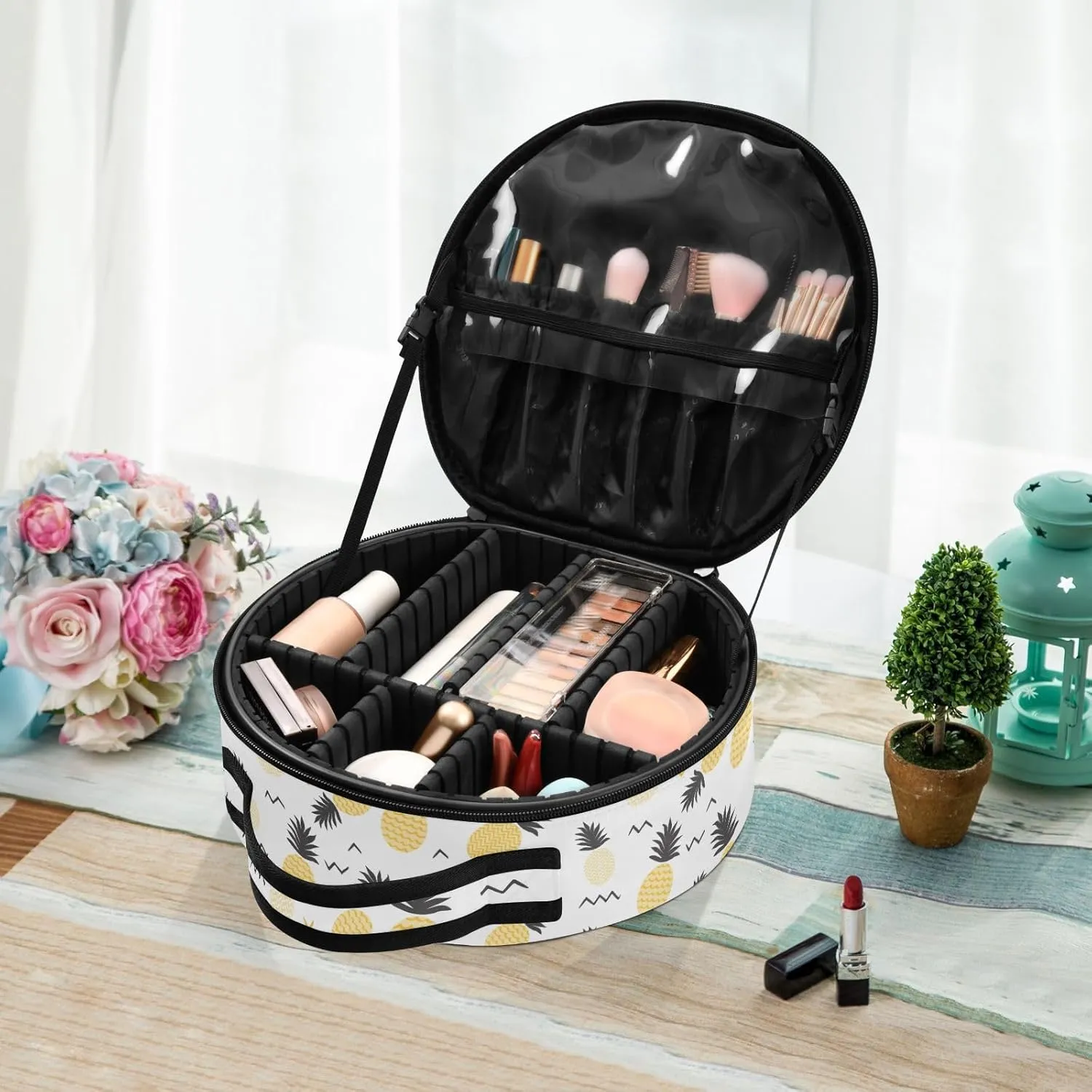 ALAZA Pineapple Yellow and Grey Travel Cosmetic Organizer Make up Organizer Toiletry Bag
