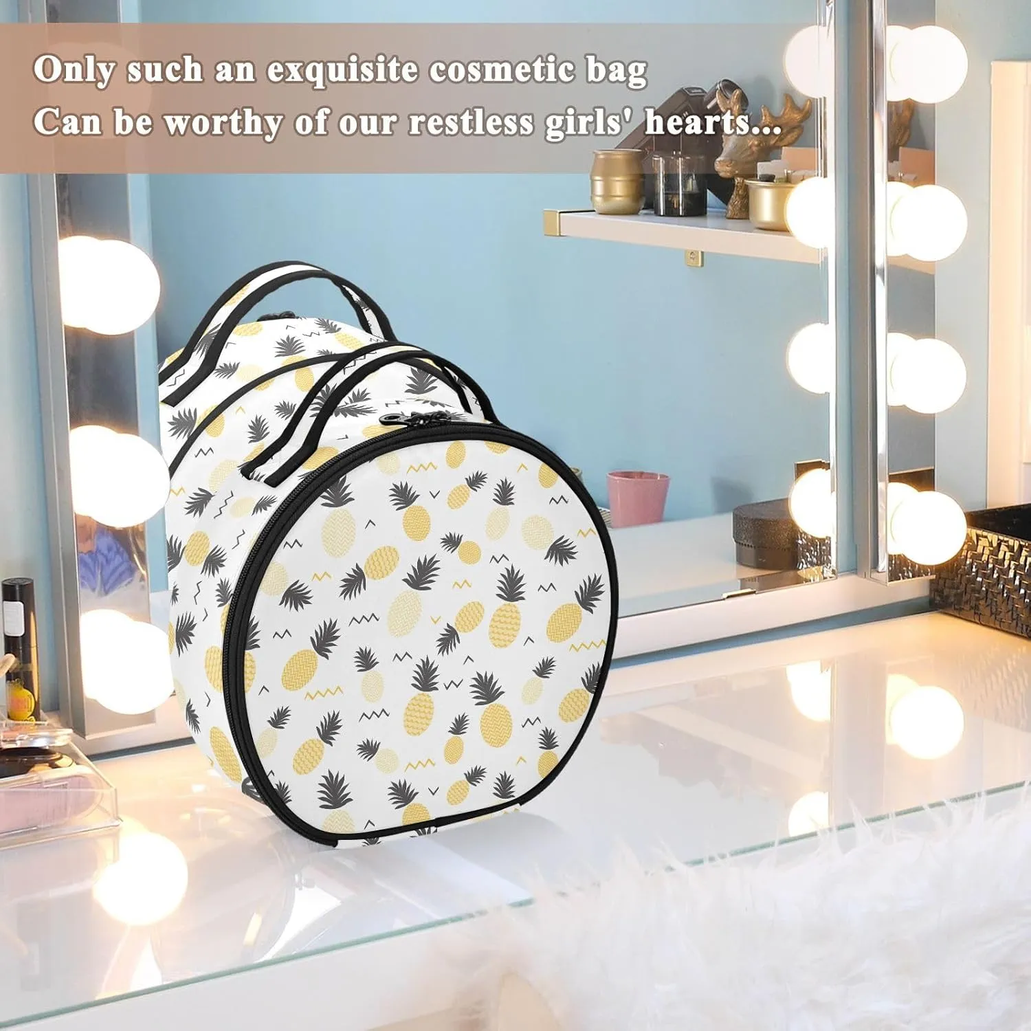 ALAZA Pineapple Yellow and Grey Travel Cosmetic Organizer Make up Organizer Toiletry Bag