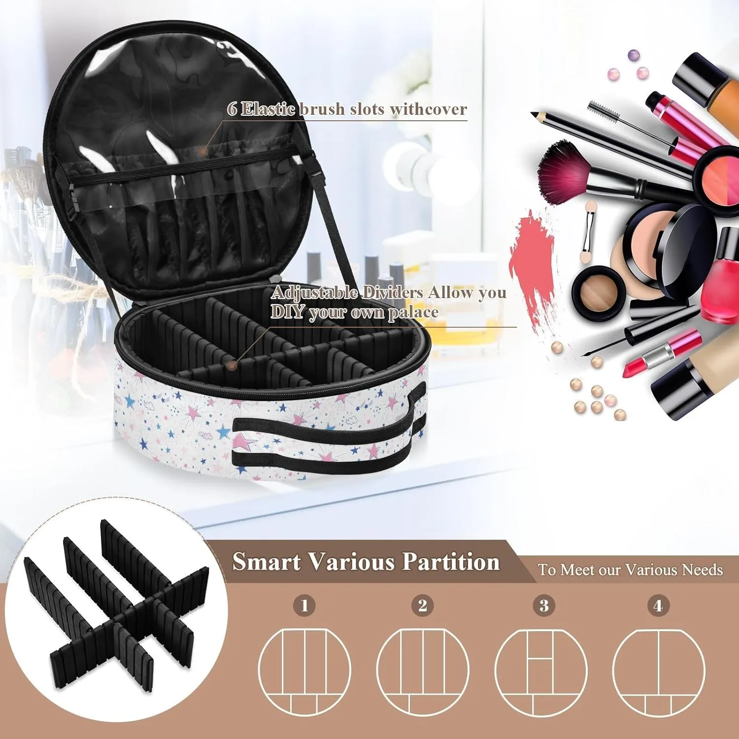 ALAZA Space Galaxy Pink Blue Travel Makeup Train Case Makeup Cosmetic Case with Adjustable Dividers