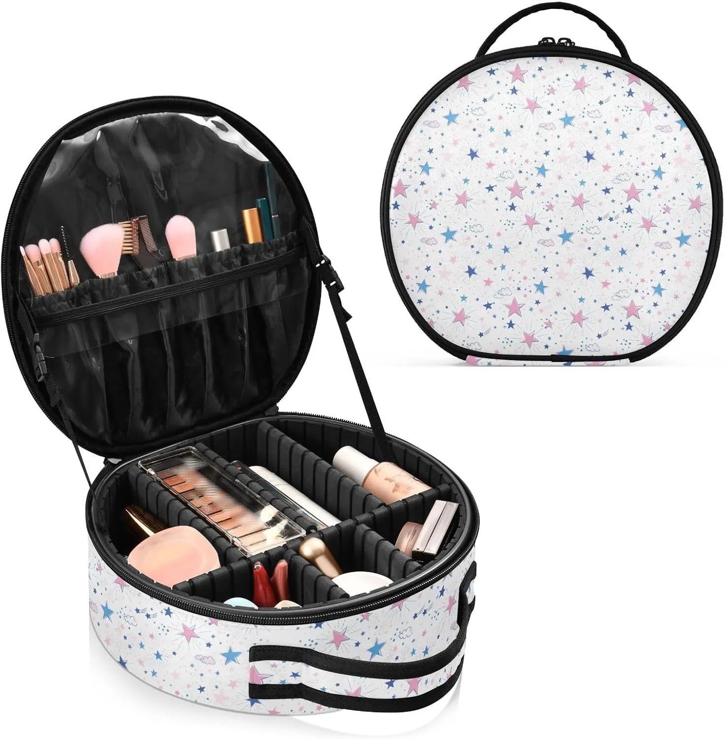 ALAZA Space Galaxy Pink Blue Travel Makeup Train Case Makeup Cosmetic Case with Adjustable Dividers