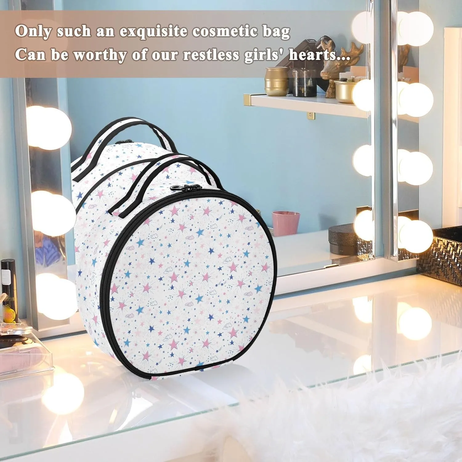 ALAZA Space Galaxy Pink Blue Travel Makeup Train Case Makeup Cosmetic Case with Adjustable Dividers