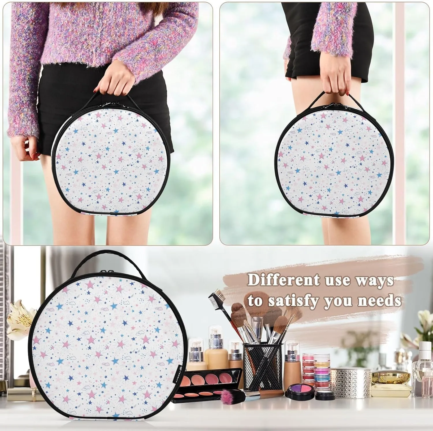 ALAZA Space Galaxy Pink Blue Travel Makeup Train Case Makeup Cosmetic Case with Adjustable Dividers