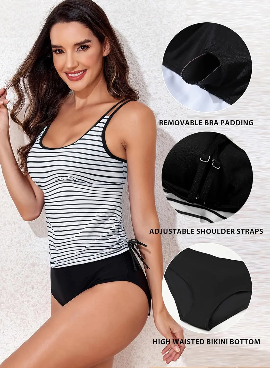 Aleumdr Womens Blouson Tankini Swimsuits Athletic Two Piece Strappy Tummy Control Bathing Suits with Bottoms