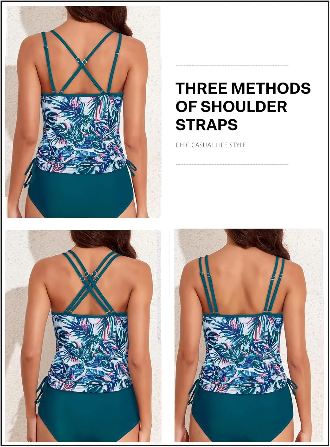 Aleumdr Womens Blouson Tankini Swimsuits Athletic Two Piece Strappy Tummy Control Bathing Suits with Bottoms