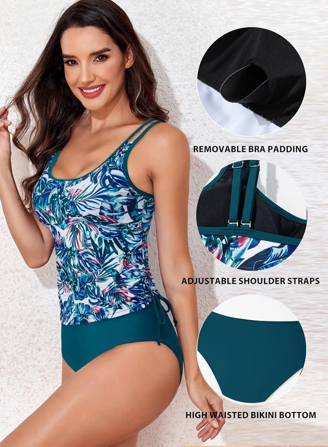 Aleumdr Womens Blouson Tankini Swimsuits Athletic Two Piece Strappy Tummy Control Bathing Suits with Bottoms