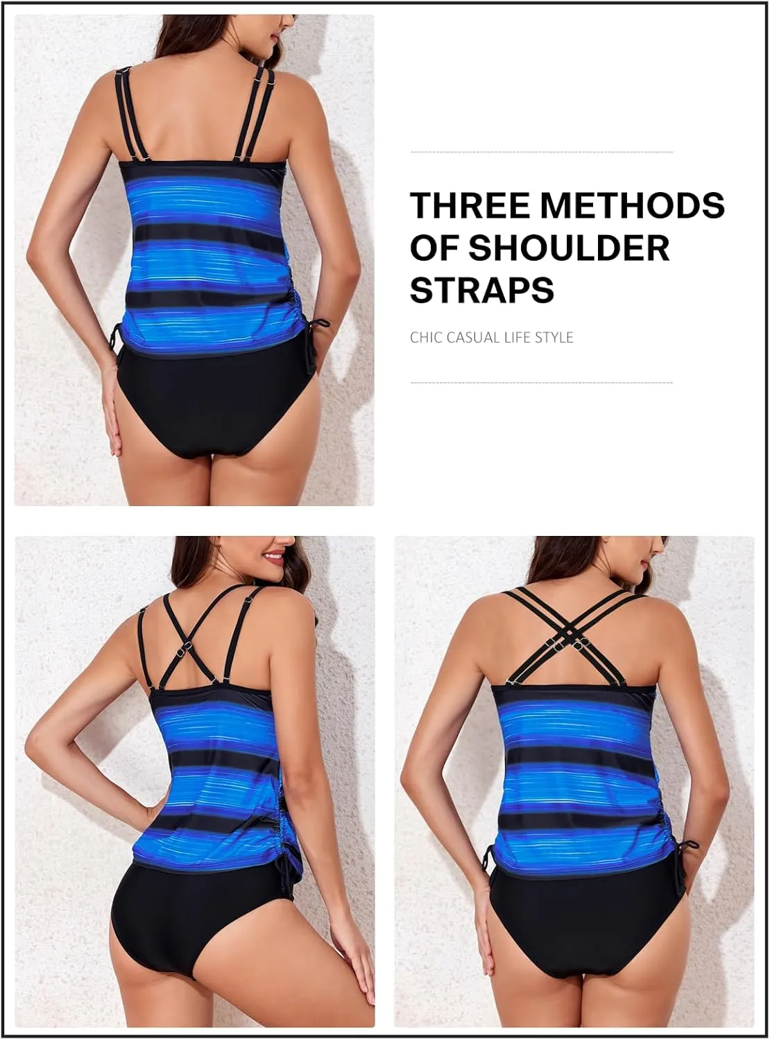 Aleumdr Womens Blouson Tankini Swimsuits Athletic Two Piece Strappy Tummy Control Bathing Suits with Bottoms