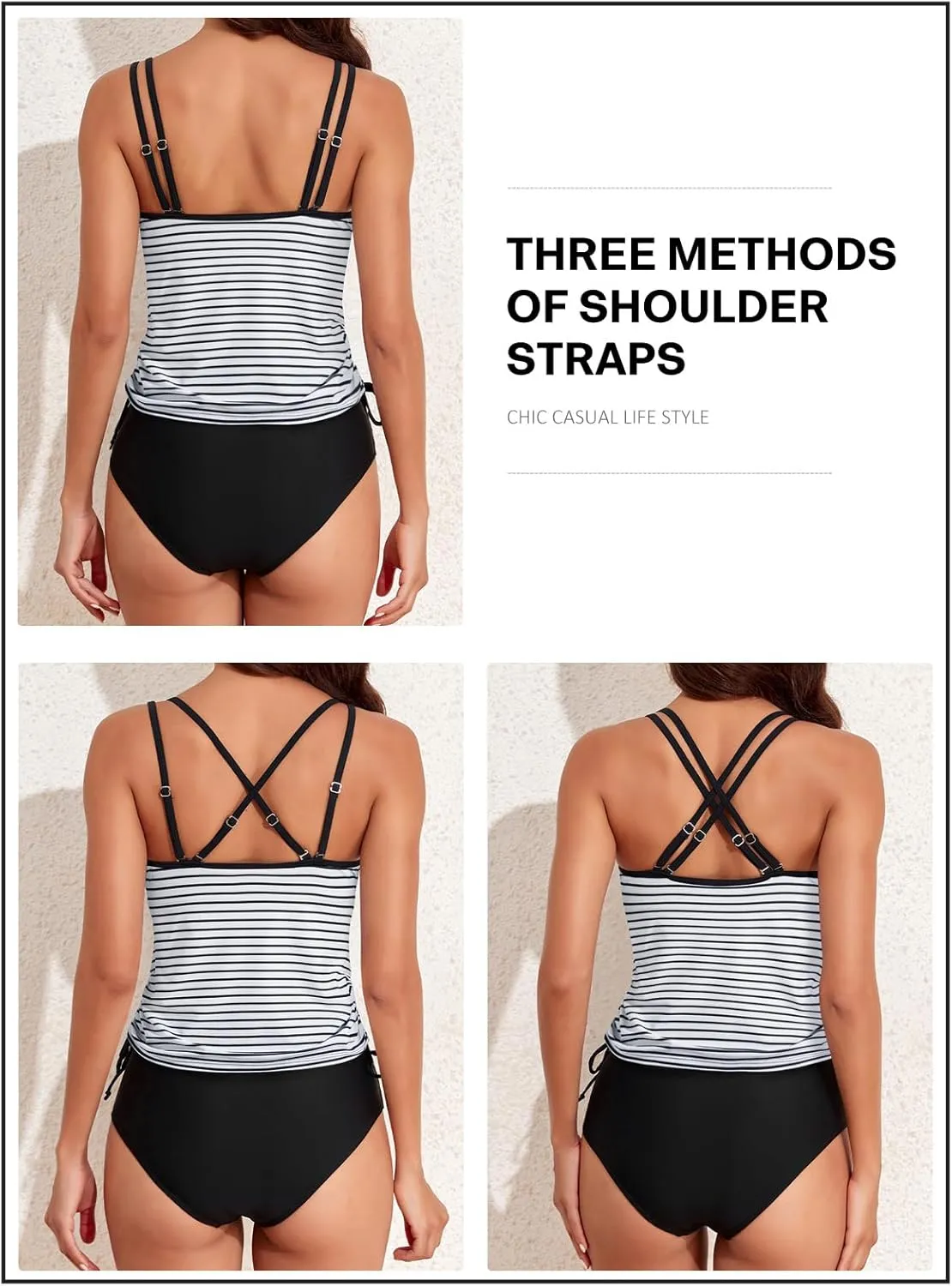 Aleumdr Womens Blouson Tankini Swimsuits Athletic Two Piece Strappy Tummy Control Bathing Suits with Bottoms