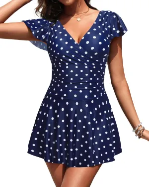 Aqua Eve One Piece Swimsuit with Skirt - Tummy Control Swimdress with Sleeve Modest Bathing Suit Swim Dress