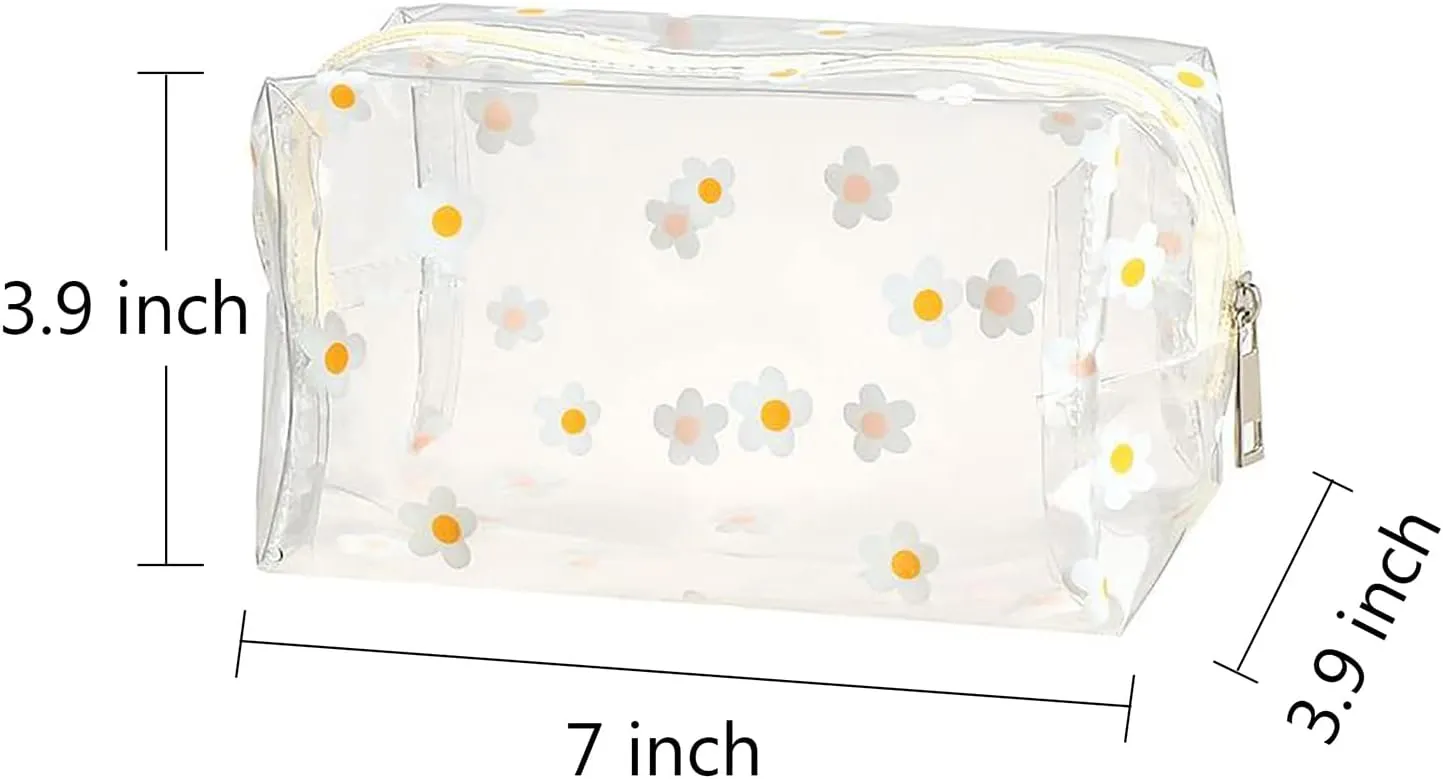 ASkinds 2 Pack Cute Flower Clear Makeup Bag with Zipper Portable Cosmetic Bag Travel Clear Toiletry Bag Floral Makeup Pouch Waterproof Toiletry Organizer for Women