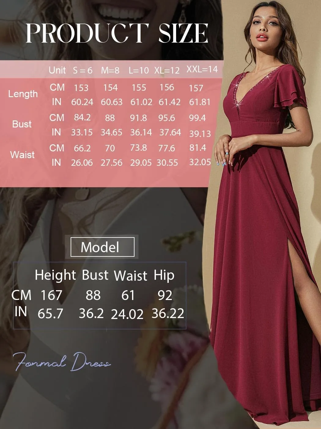 Aukmla Women Red Guest Wedding Dress V Neck Short Cap Sleeve Evening Gown Maxi Formal Dresses