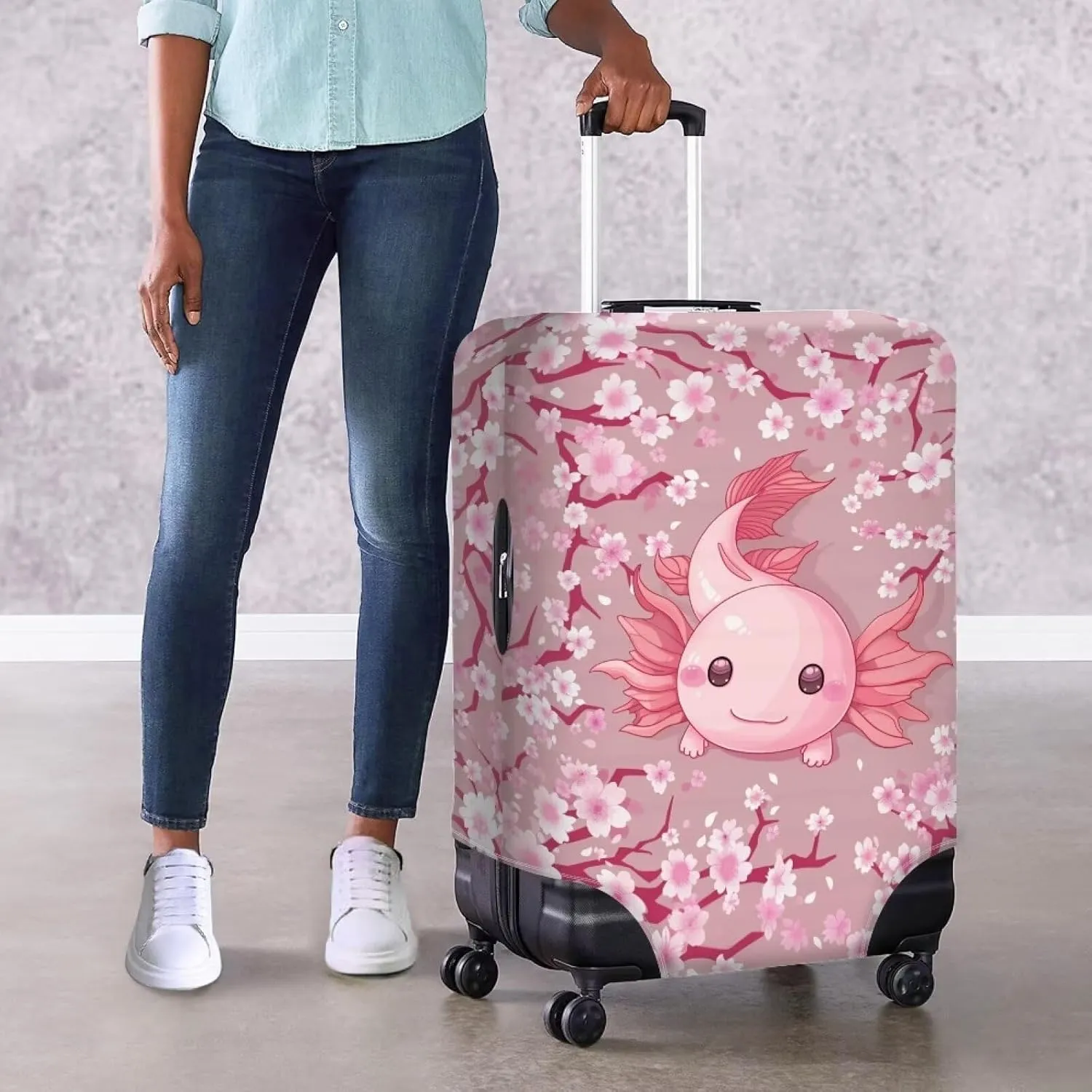 Axolotl Protective Cover For Luggage 28 Inch Luggage Cover Cherry Blossom Travel Luggage Cover Suitcase Protector Travel Accessories