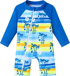 Baby Boy Swimsuit One Piece Long Sleeve Zipper Bathing Suit UPF 50  Sun Protection Rashguard Swimwear 0-24 Months