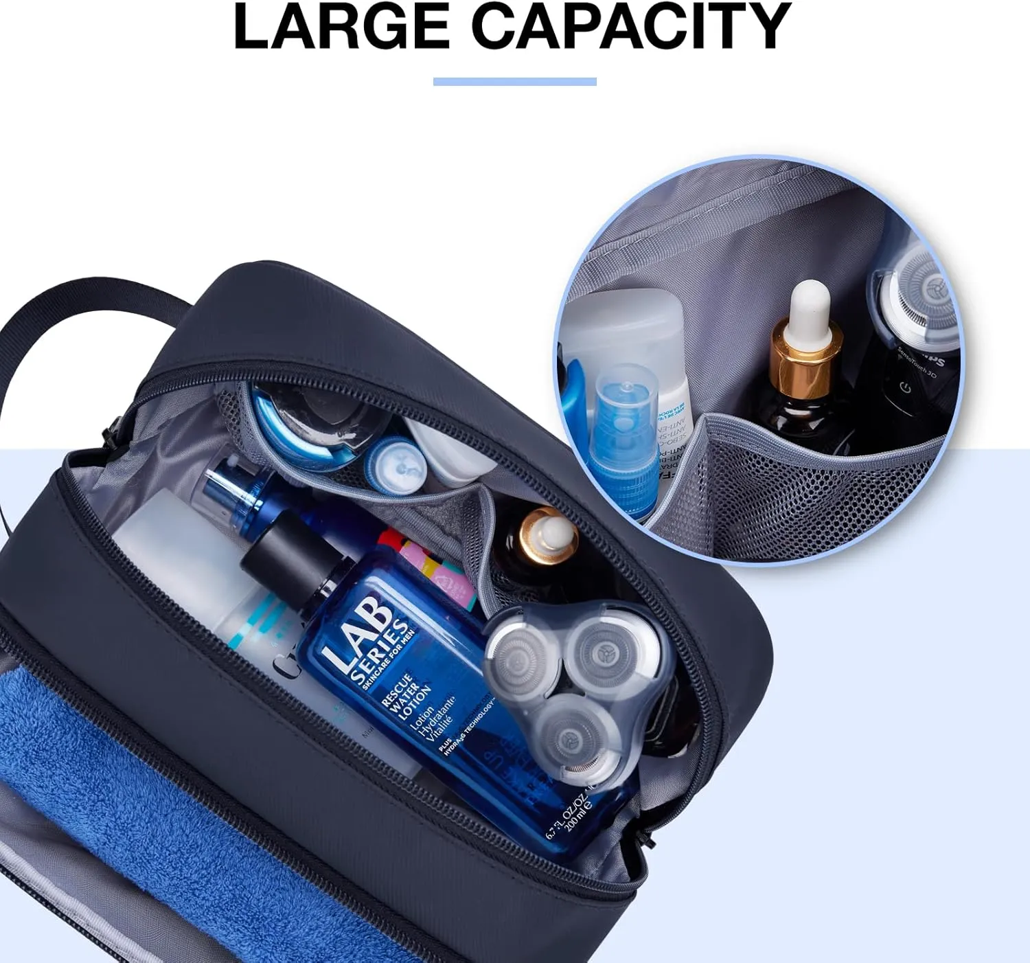 BAGSMART Travel Toiletry Bag for Men, Dopp Kit Water Resistant Shaving Bag for Toiletries Accessories, Navy-Medium