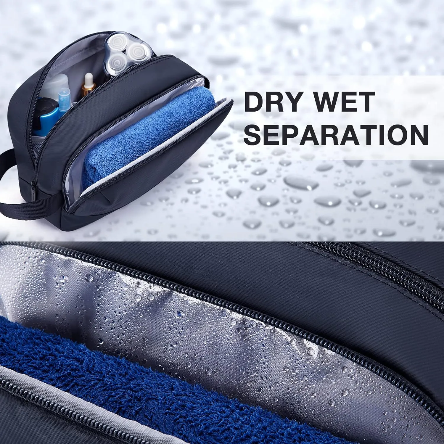 BAGSMART Travel Toiletry Bag for Men, Dopp Kit Water Resistant Shaving Bag for Toiletries Accessories, Navy-Medium
