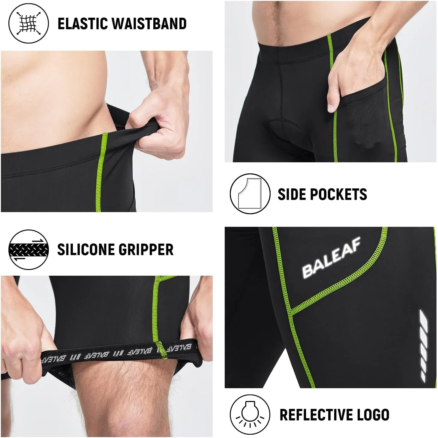 baleaf Men's Padded Bike Shorts Cycling Road Biking Riding Bicycle Cycle Wear Pockets UPF 50  MTB Accessories Tights