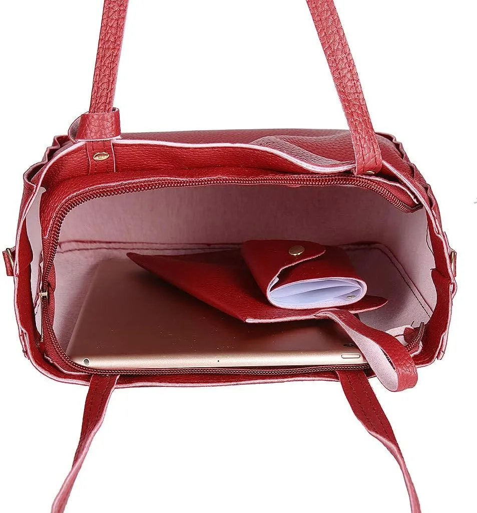 Beach Tote Bag 4 Packet Leather Solid Color Handbags Shoulder Bags Crossbody Hobo Bags Card Purse Work Travel Essential Y