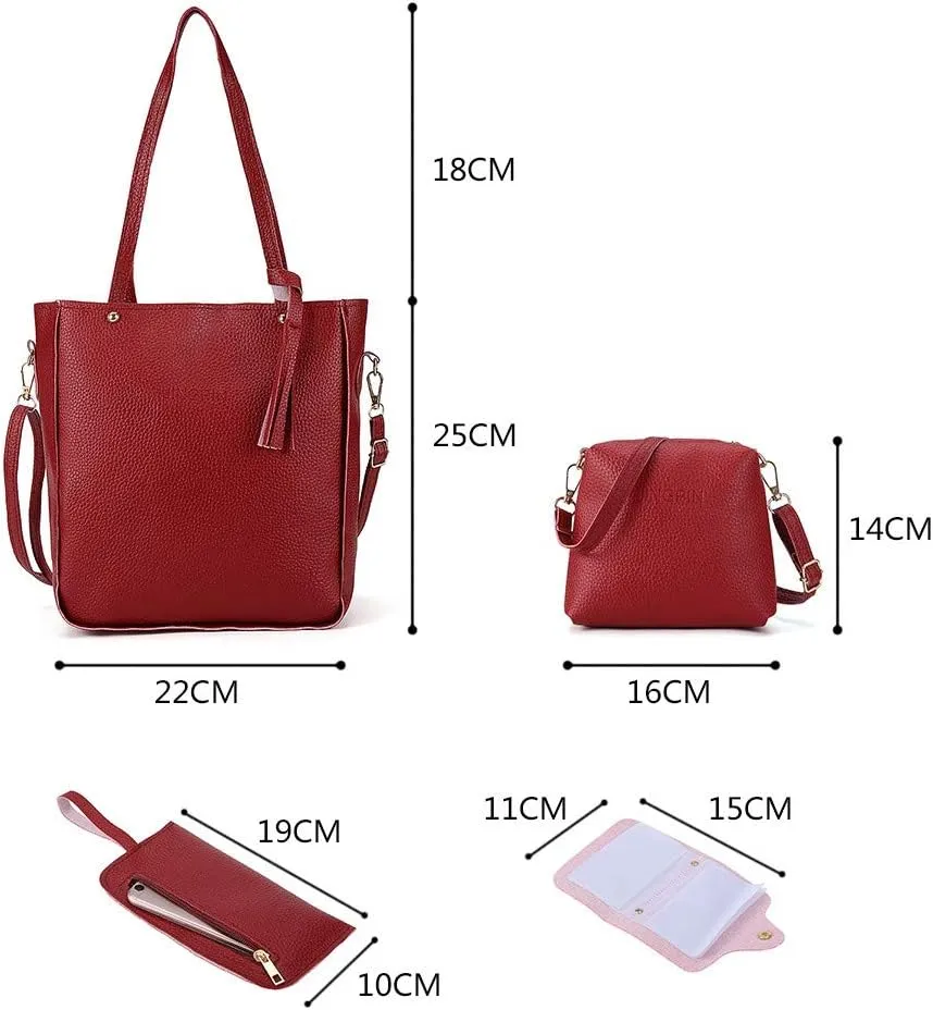 Beach Tote Bag 4 Packet Leather Solid Color Handbags Shoulder Bags Crossbody Hobo Bags Card Purse Work Travel Essential Y