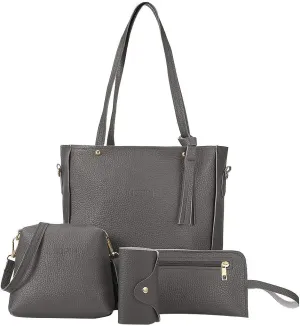 Beach Tote Bag 4 Packet Leather Solid Color Handbags Shoulder Bags Crossbody Hobo Bags Card Purse Work Travel Essential Y