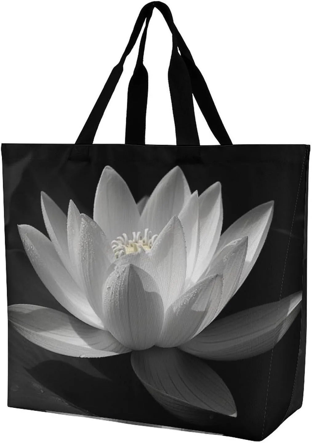 Black Flower Tote Bag for Women Reusable Eco-friendly Shopping Bags Large Capacity Shoulder Bag