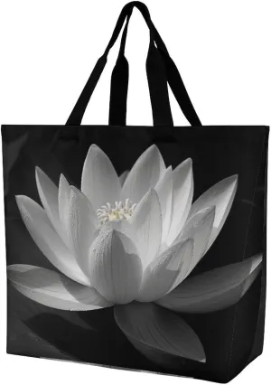Black Flower Tote Bag for Women Reusable Eco-friendly Shopping Bags Large Capacity Shoulder Bag