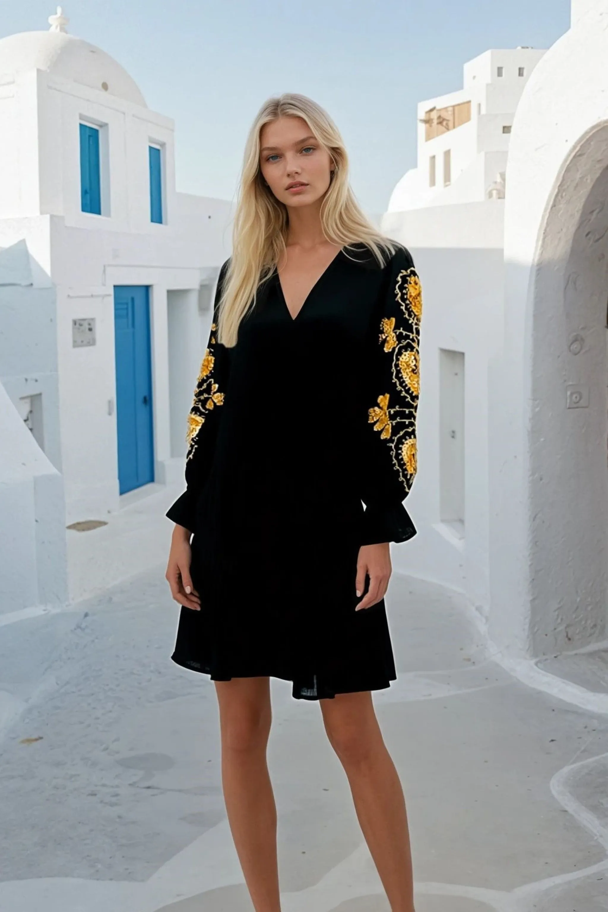 Black Gold Knee Length Dress