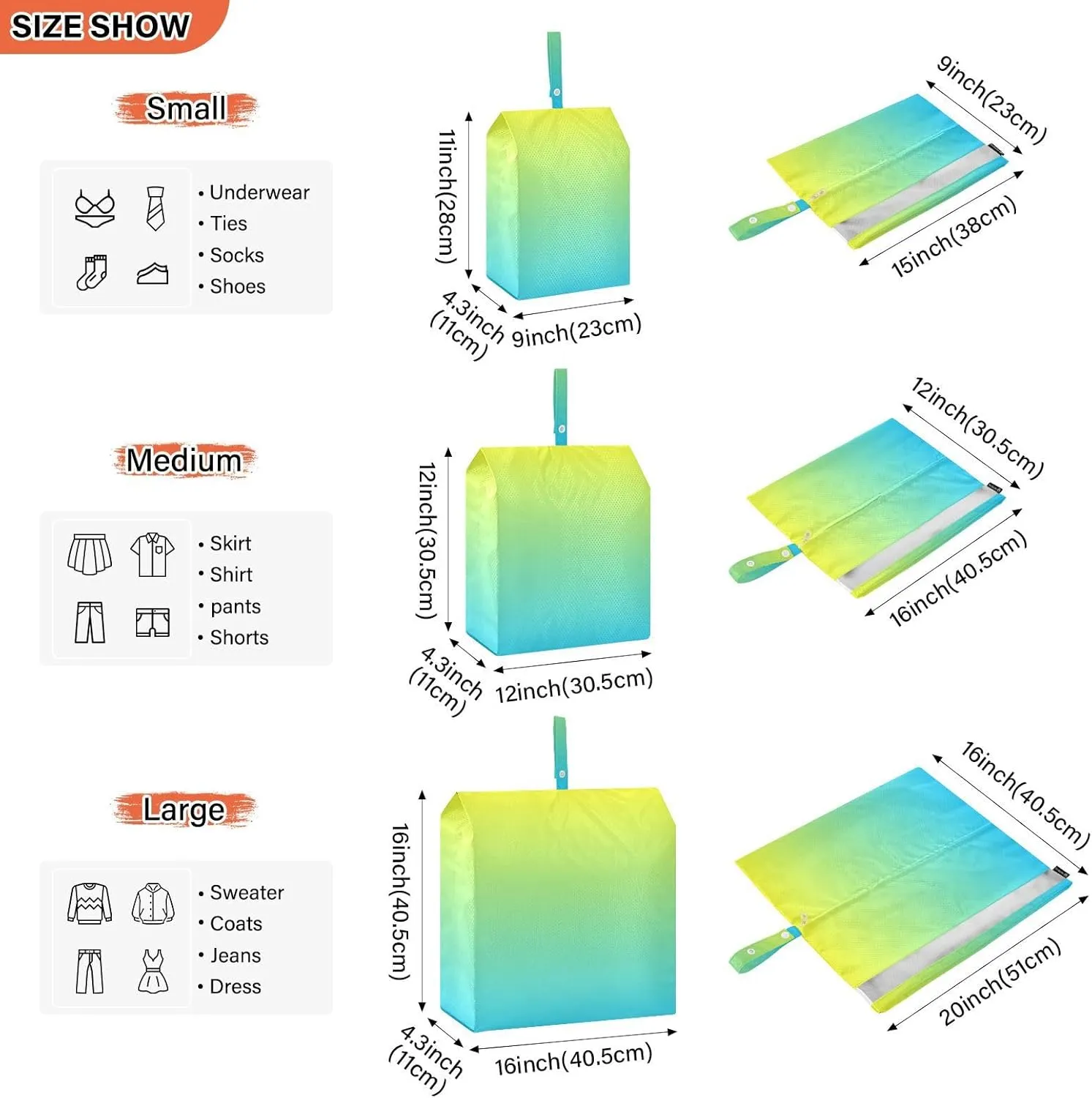Blue Yellow Gradient Compression Packing Cubes for Travel Packing Organizers Large Luggage Organizers Bags for Women Travel Accessories