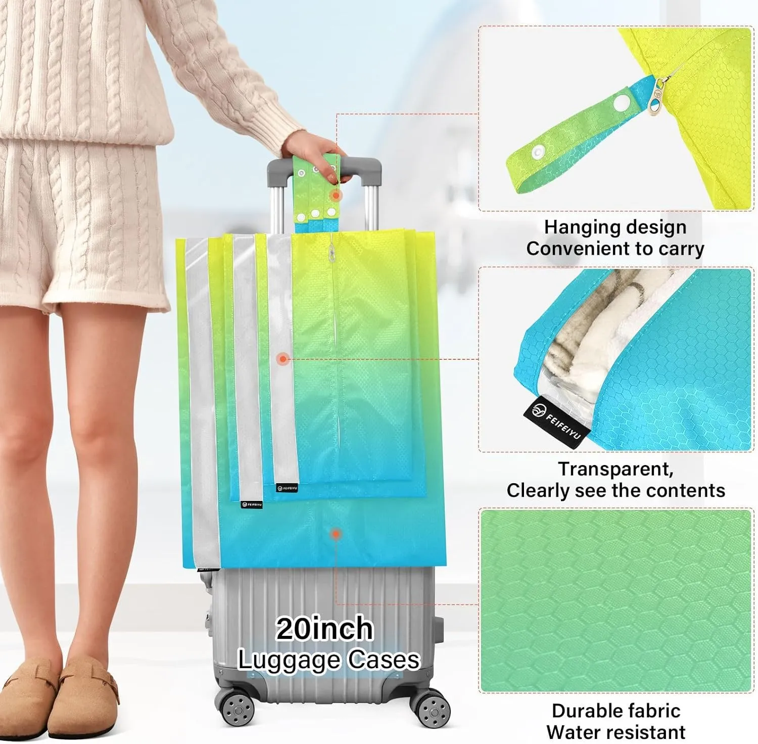 Blue Yellow Gradient Compression Packing Cubes for Travel Packing Organizers Large Luggage Organizers Bags for Women Travel Accessories